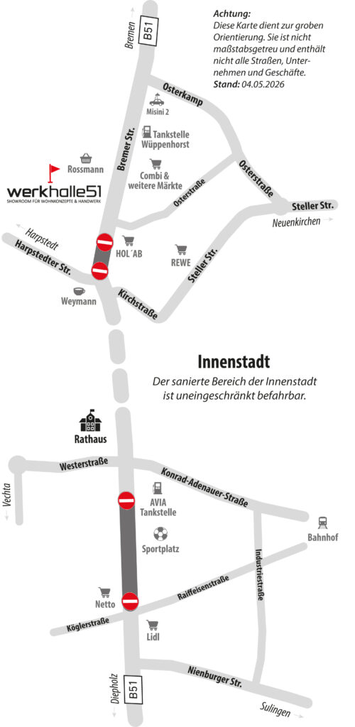 Verkehrsinformationen zur Straßensperrung an der B51 in Twistringen 1 Karte Nord Sued